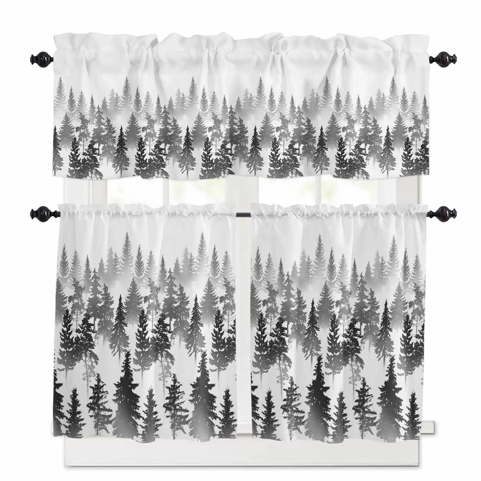 Wholesale Nature Misty Mountain Forest Rod Pocket Valance Tier Curtain Window Drapes for Living Room Bedroom