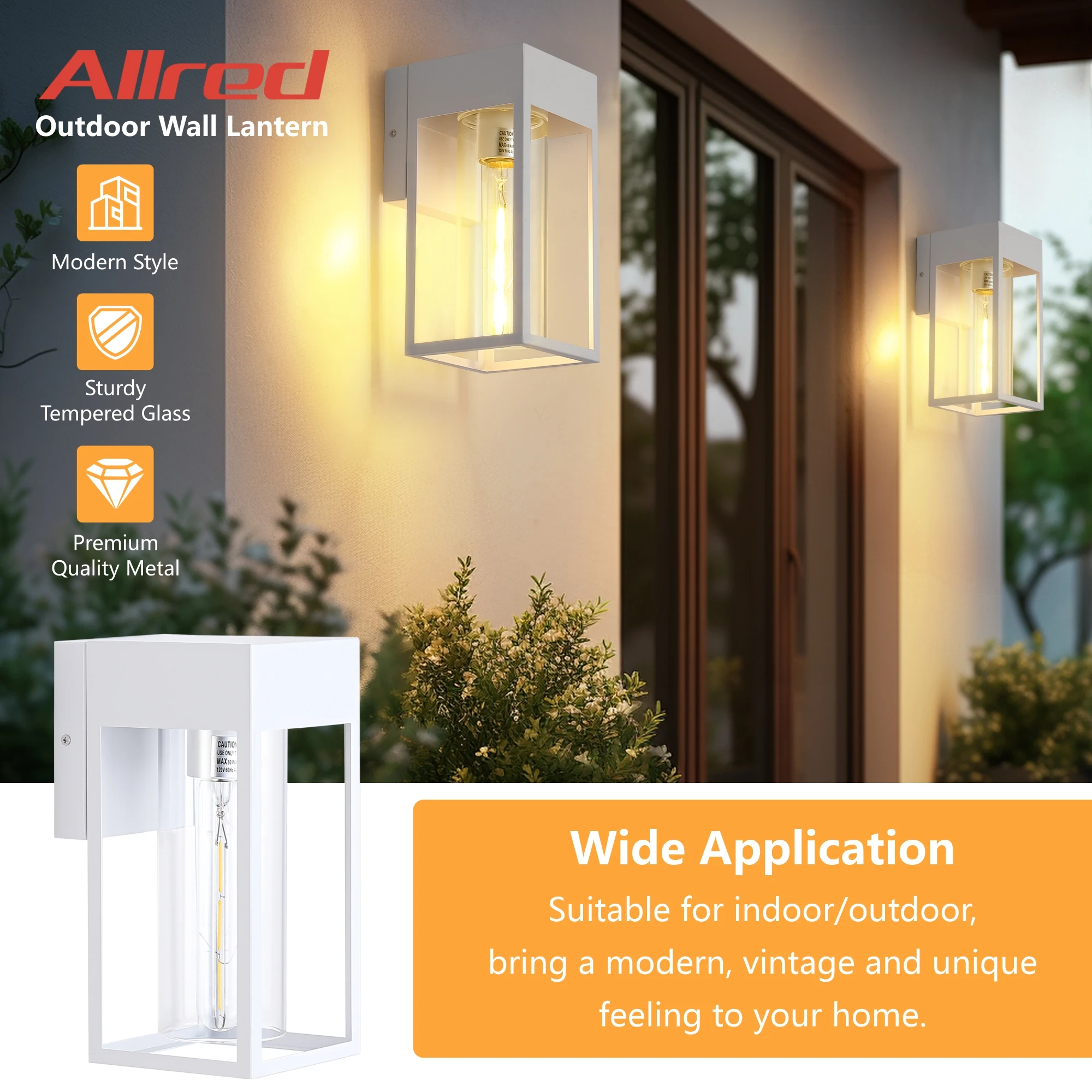 Square White E26 Sockets Glass 2 Pack Outdoor Light Wall Lamp Fixture Exterior Mounted Lantern Garden Porch Sconces Lighting