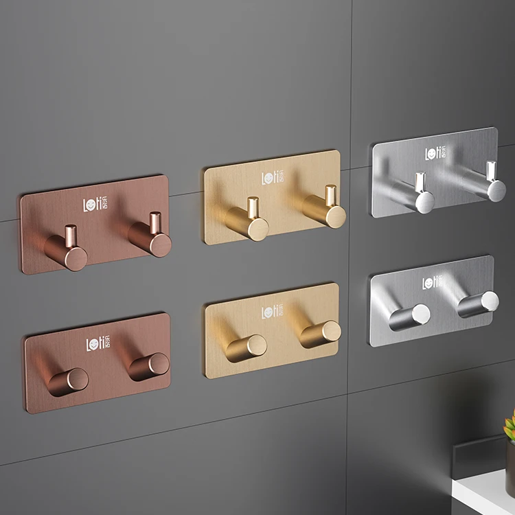 New Arrival Bathroom Kitchen Balcony Waterproof Wall Mounted Metal Adhesive Towel Hang Hooks