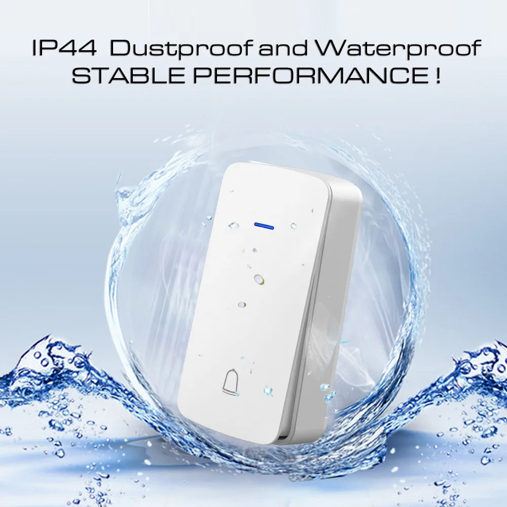 Wireless Plug Through Doorbell with Additional Socket with kinetic battery free bell push button no need battery