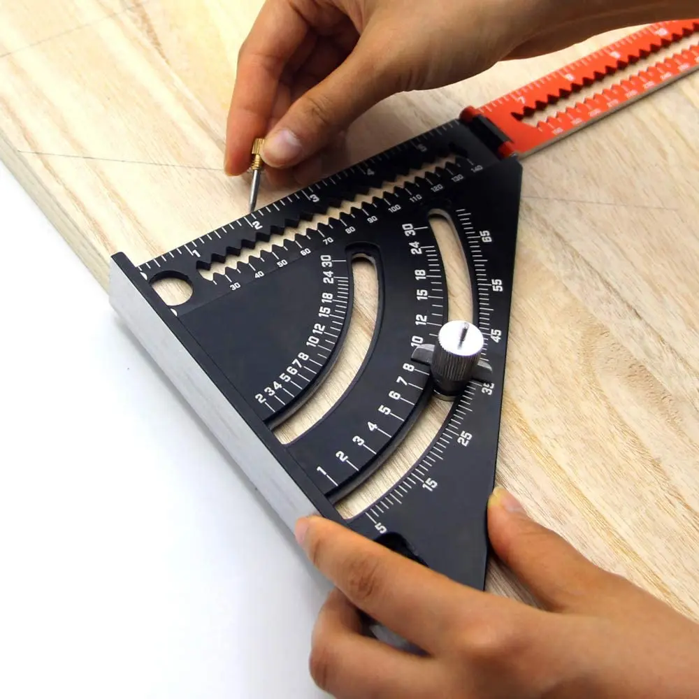 6 Inch Folding Triangle Ruler, Multi-angle Measurement Aluminium Alloy Multifunctional Woodworking Tools Speed Square