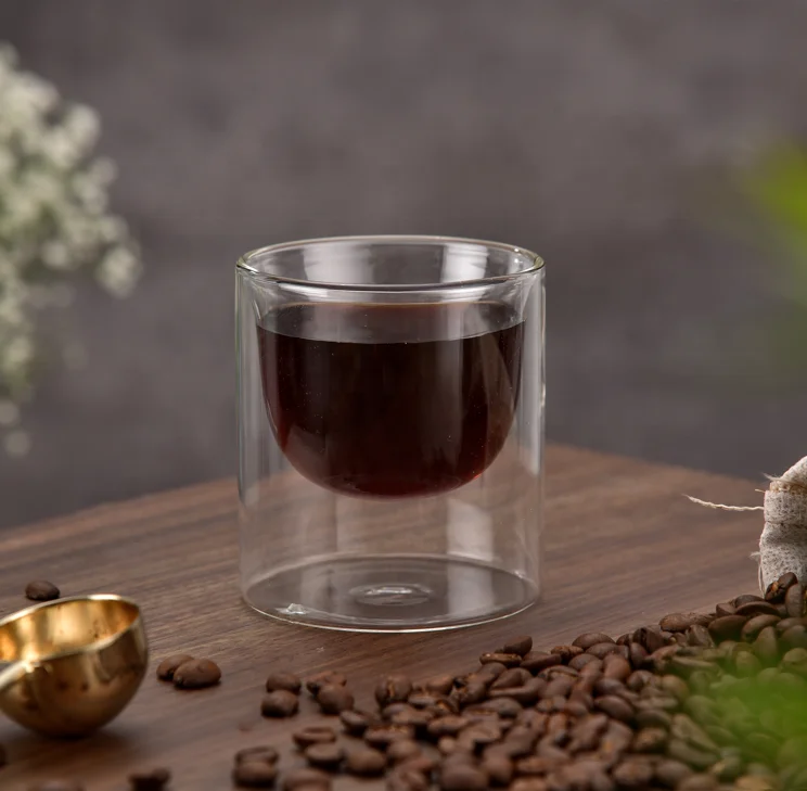 aramoro Good quality  Straight design clear glass coffee cup creative double wall glass