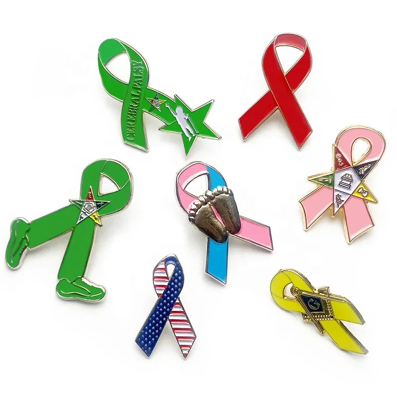 Custom Made Metal Awareness Pink Ribbon Lapel Pin Badge / Breast Cancer Pin / Awareness Ribbon Lapel Pins
