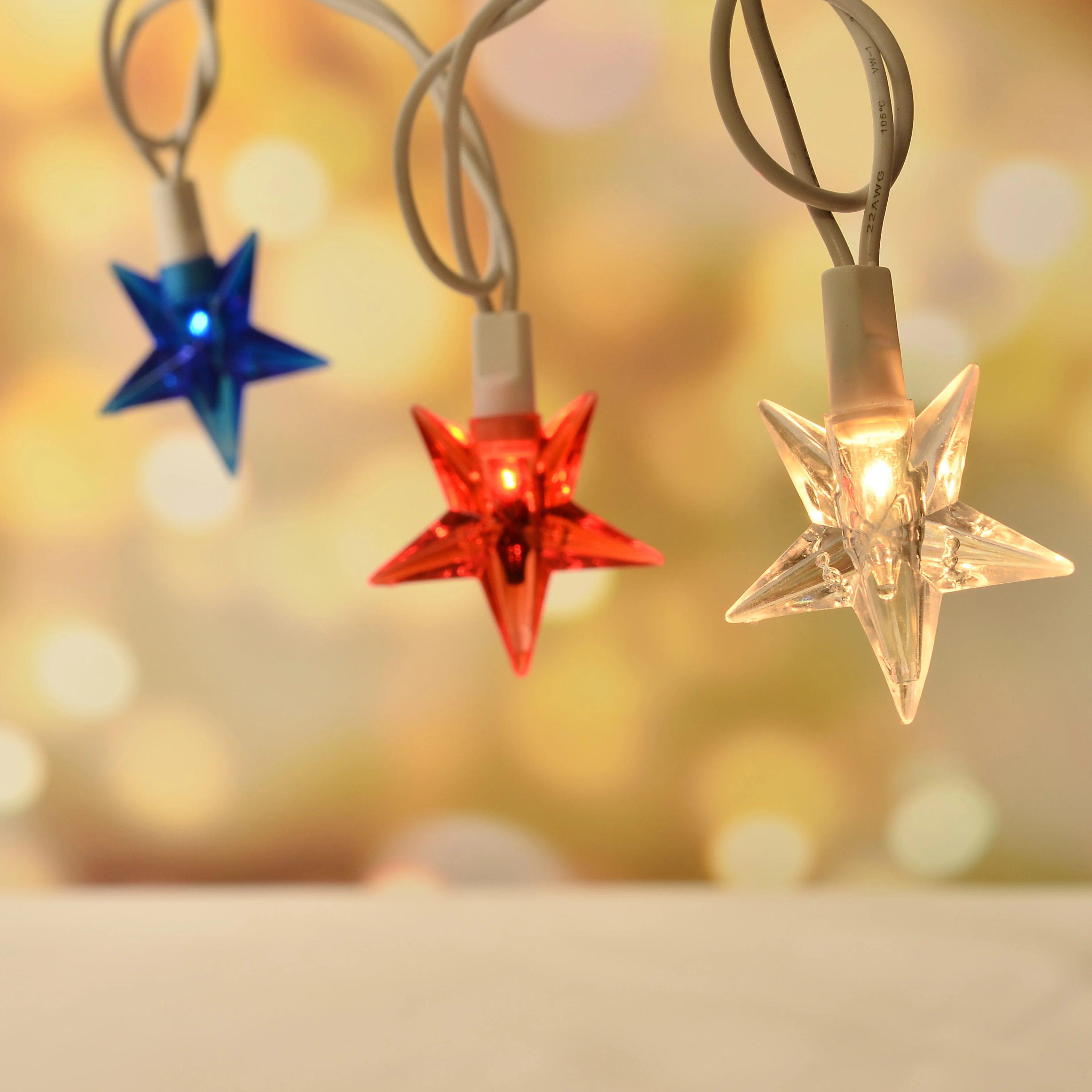 UL Plastic Star Red White Blue Patriotic string Light For Christmas National Day Decor