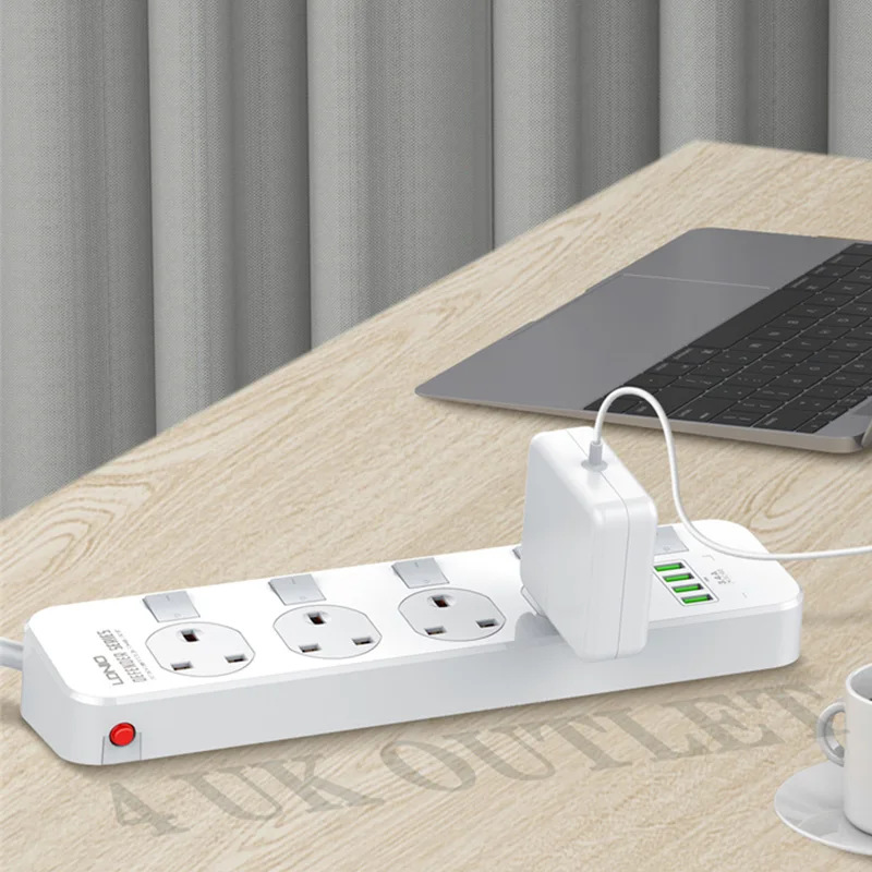 New Trend LDNIO SK4466 UK Plug and Sockets Custom Surge Protector Charger Extension Power Socket 4 Way Outlet 4 USB Power Strip
