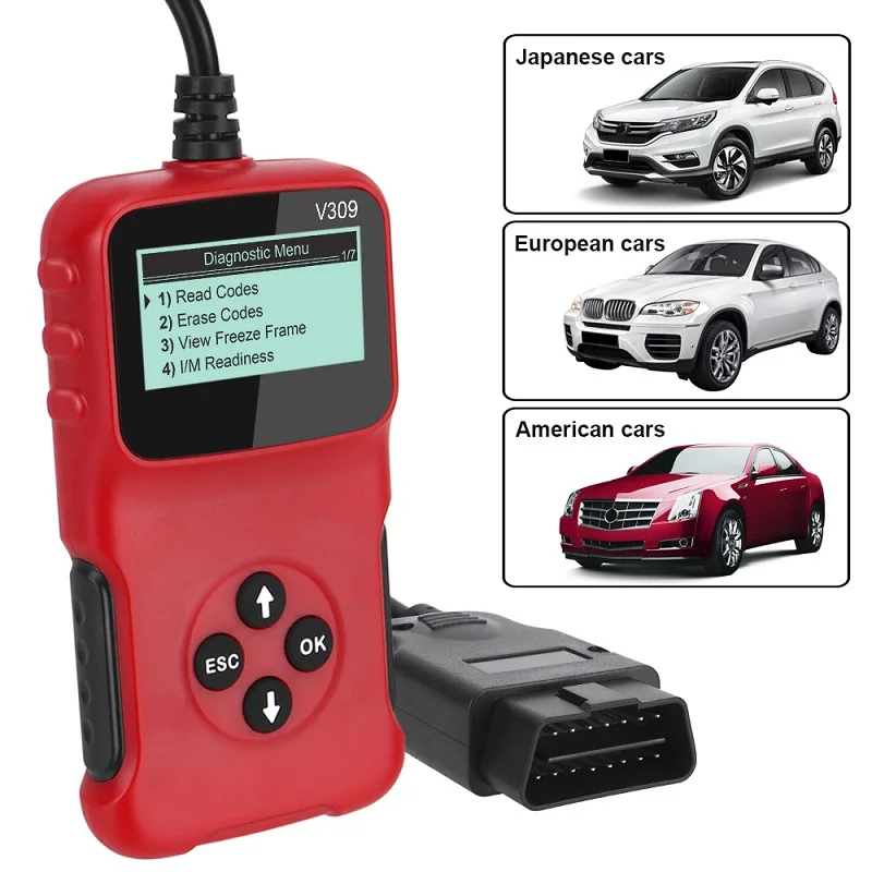 V309 OBD2 сканер автомобильный считыватель кодов автомобильный диагностический инструмент для чтения проверки двигателя индикатор тестирования смога I/M готовое состояние