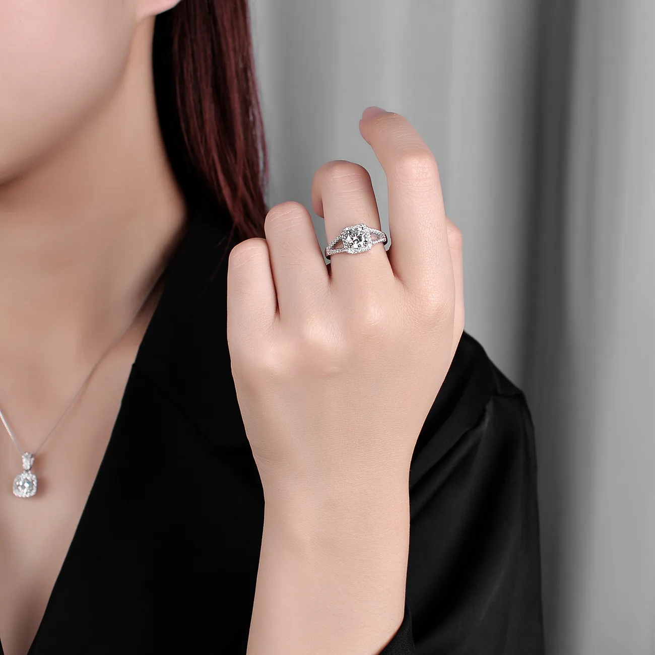 S925 Sterling Silver Ring Earring Pendant Necklace Moissanite Square Bag Set Jewelry Gra Certificate