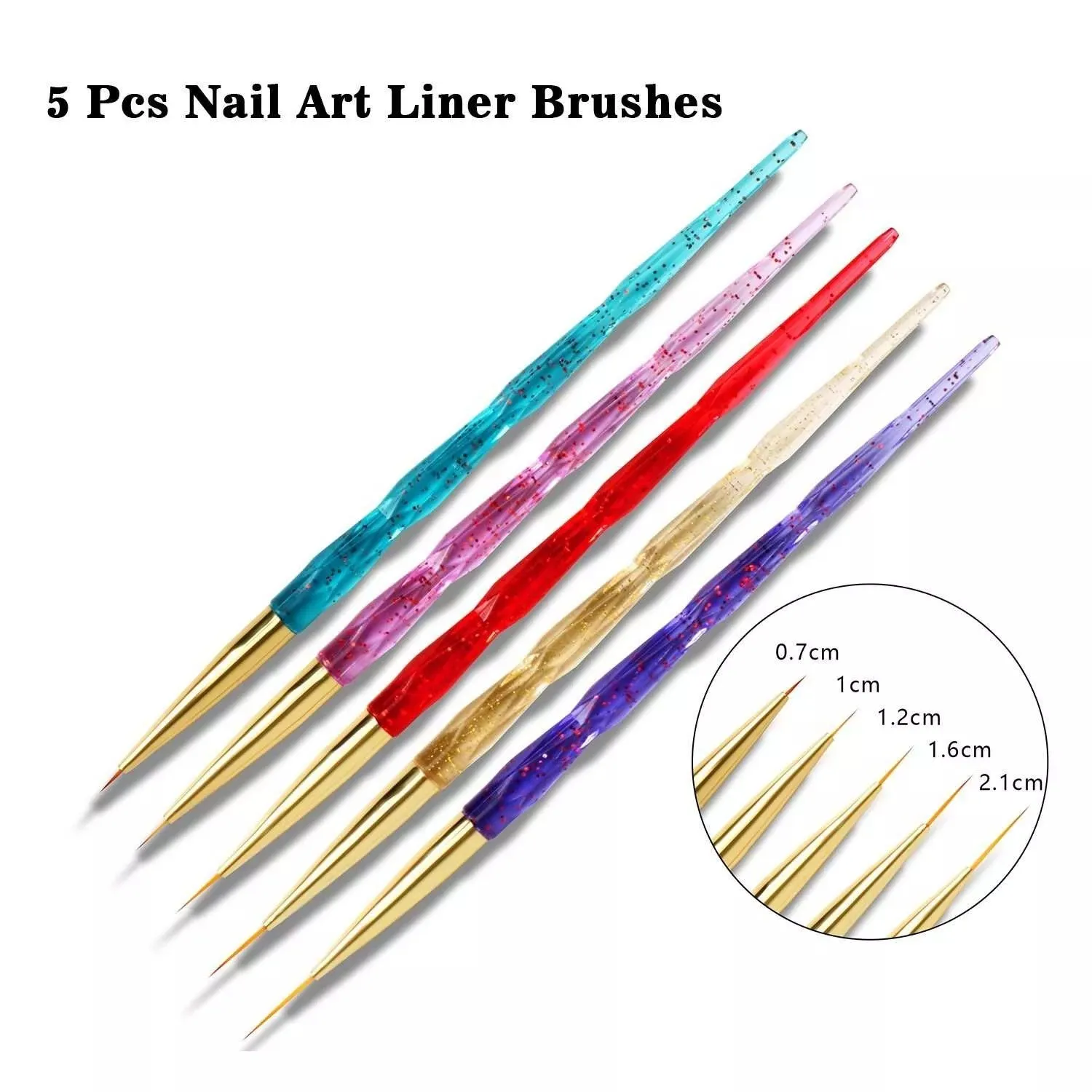 Foretrend  High quality shinny 5 colors acrylic professional liner nail drawing pen detail design brush nail art liner brush