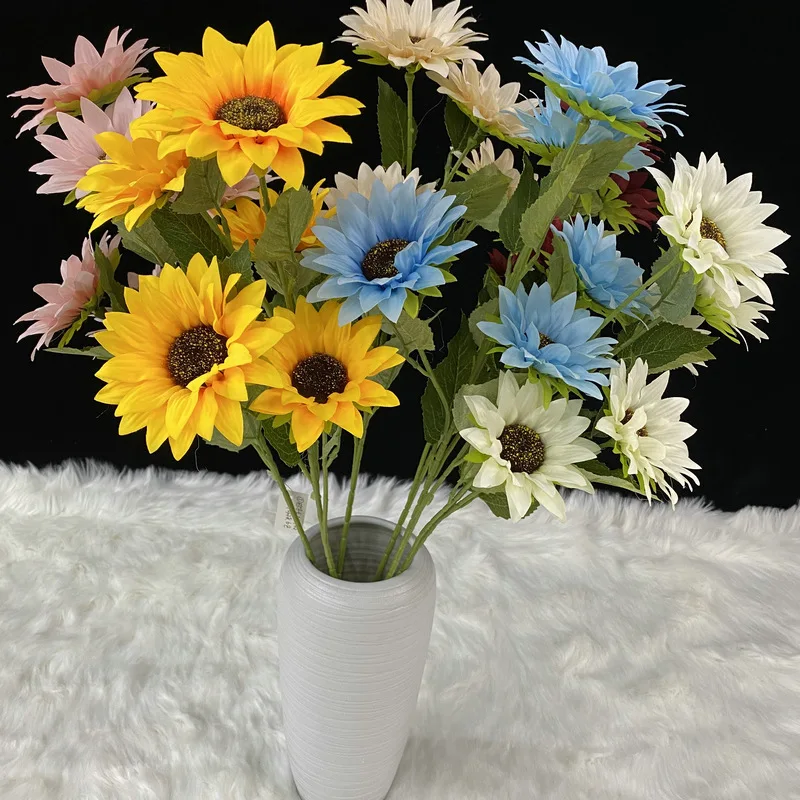 SHS010 Sweet lovely 5 flower head big size artificial sunflower home wedding indoor decoration