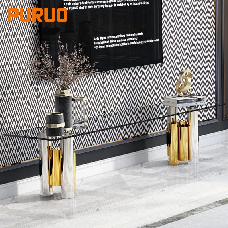 Home goods european style tempered glass top stainless steel metal coffee table legs for living design