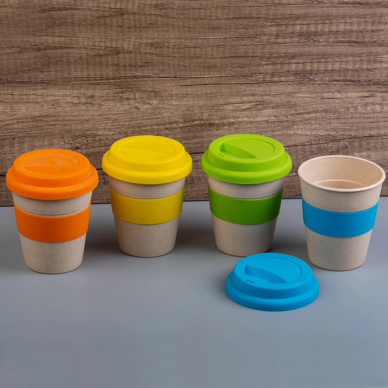 350ml Wheat Straw Cellulose Made Leak Proof Plastic Mini Coffee Mug with lid