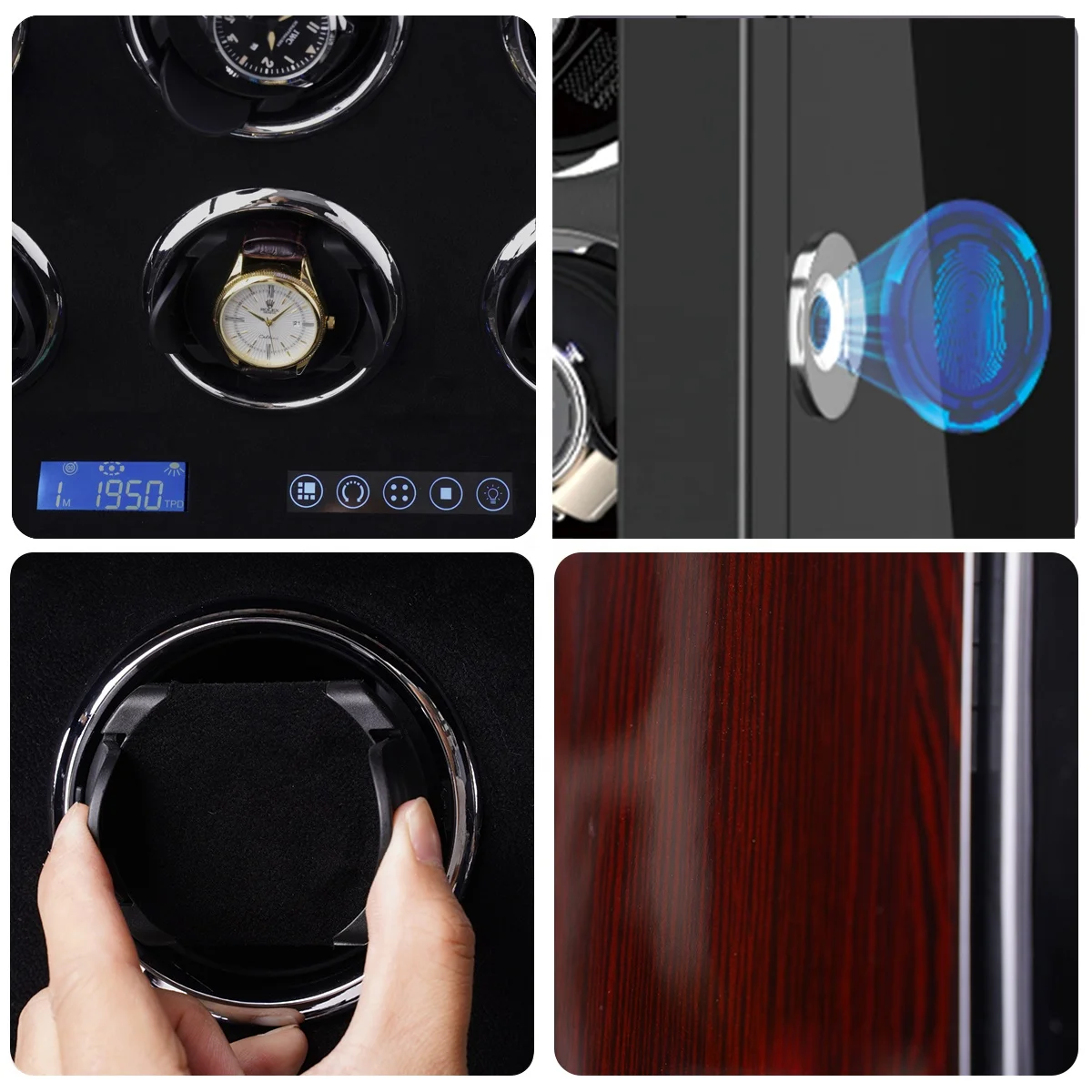 Smart Fingerprint 4 6 9 Rotating Watch Case Manufacturer Luxury Black Watch Winder Automatic Storage Box for Rolex Watches Men