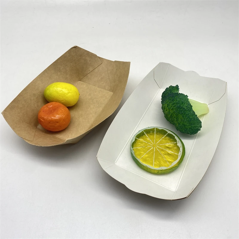 Disposable White and Brown Kraft Paper Food Tray/ French Fires Boat/ Fast Food Snack Tray