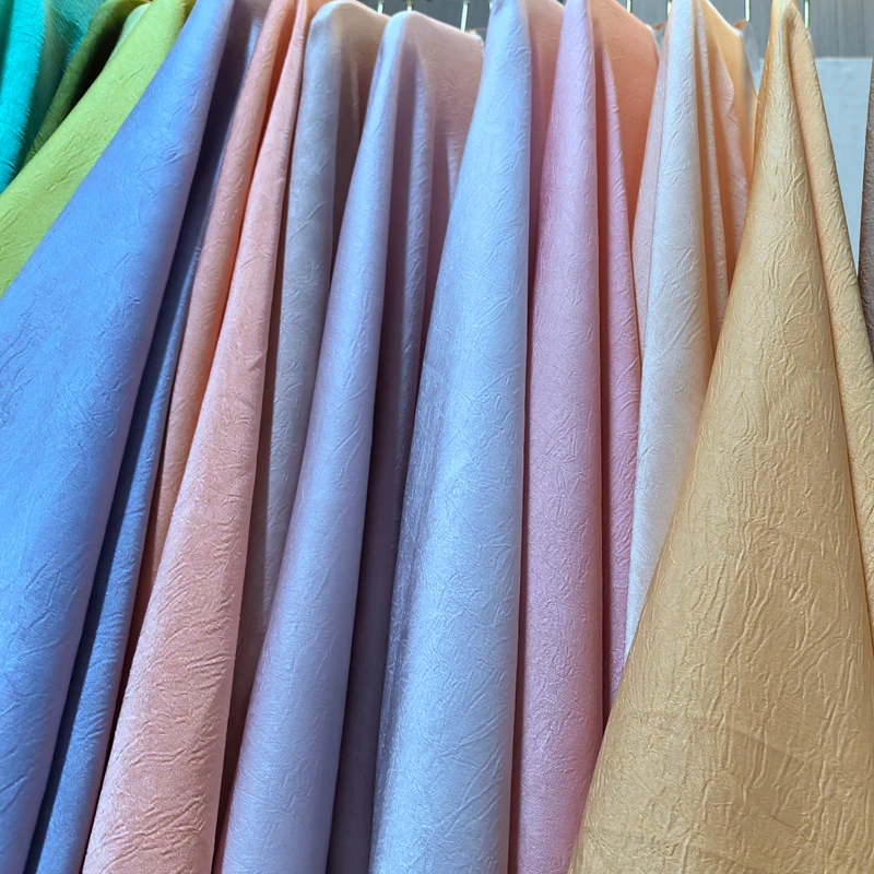 Factory wholesale by the yard price high density shiny smooth 100% polyester satin garments fabric for dresses