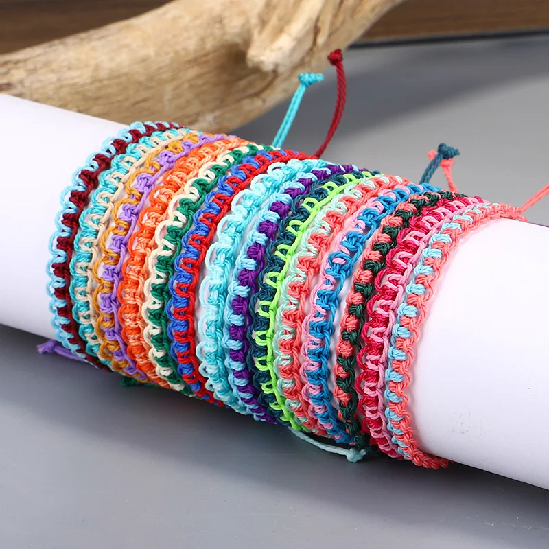 Handmade Boho Bangle Gift Jewelry  14 Colors Multilayer Woven Friendship Bracelet Wax String Bracelets