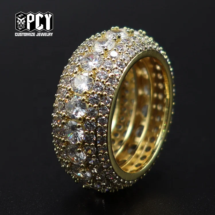 Gold Moissanite Diamond Hiphop Gold Plated Silver Ring women Iced Out Ring For men and women
