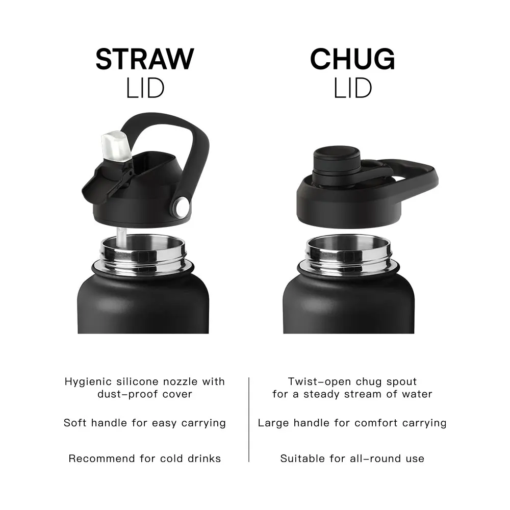 12oz 18oz 24oz 32oz 40oz Water Bottle Leak Proof  Sipping Straw Lid Vacuum Insulated Stainless Steel Travel Water Bottle