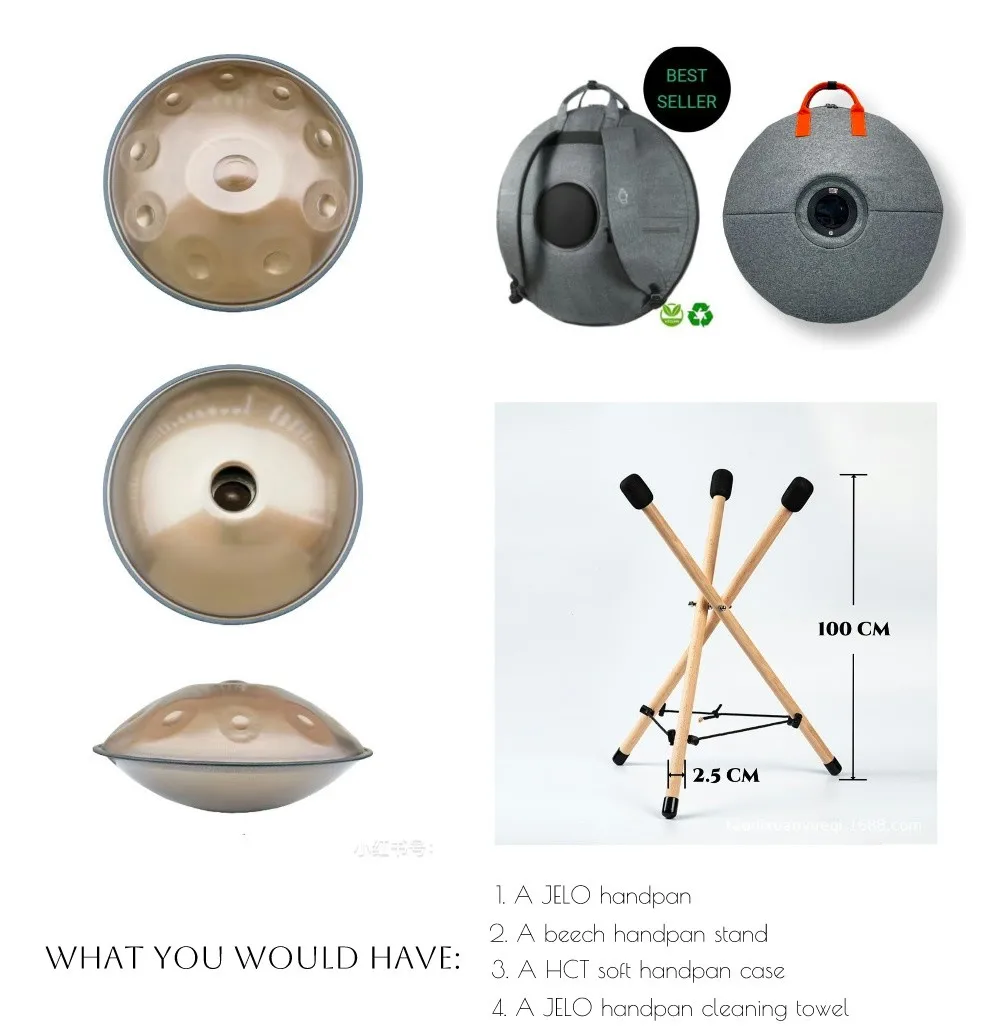 JELO A-H-13  Ember steel hand pan drum D Kurd 23 notes 22 inch handpan drum tongue musical bag case tasche drums handpans