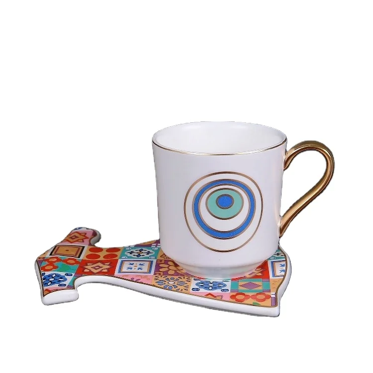 Luxury Painted Gold Ceramic Cup and Saucer Set Porcelain Royal Arabic Tea Cups and Saucers Sets Ceramic Coffee Cup and Saucer
