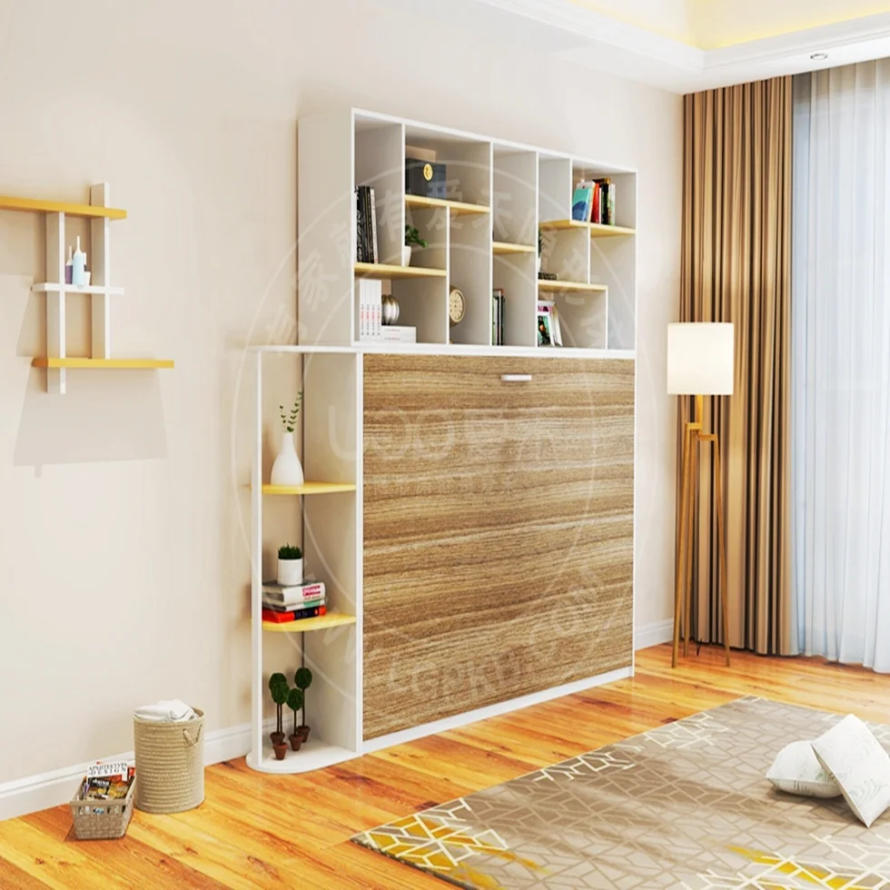 Smart save space school bed horizontal murphy bed hidden furniture with customized wardrobe rolled up mattress metal bed