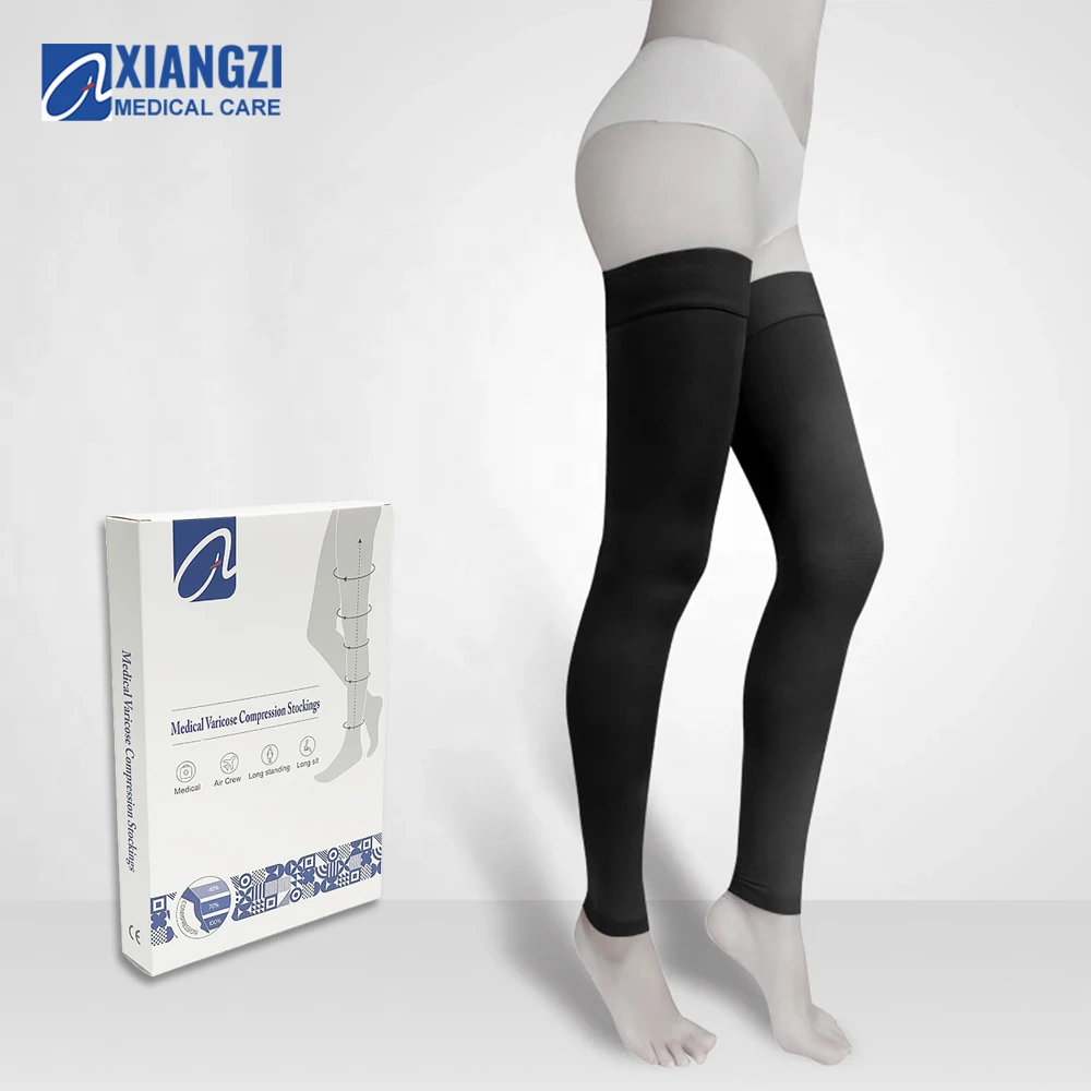 20-30 mmHg Swelling Varicose Veins Thigh High Compression Stockings Footless With Silicone