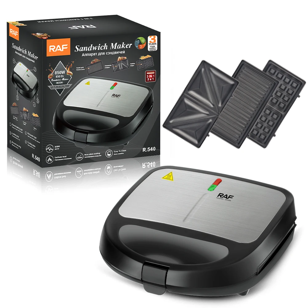 RAF 3 In 1 Removable Plates Double-side Heating Panini Press Breakfast Grill Waffle Sandwich Maker Machine