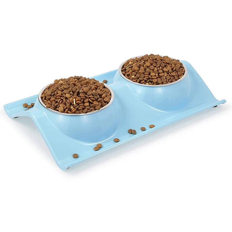 Hot Selling Designer Food Grade Plastics Pet Cat Food & Water Bowls Feeder Metal Stainless Steel Double Dog Bowl