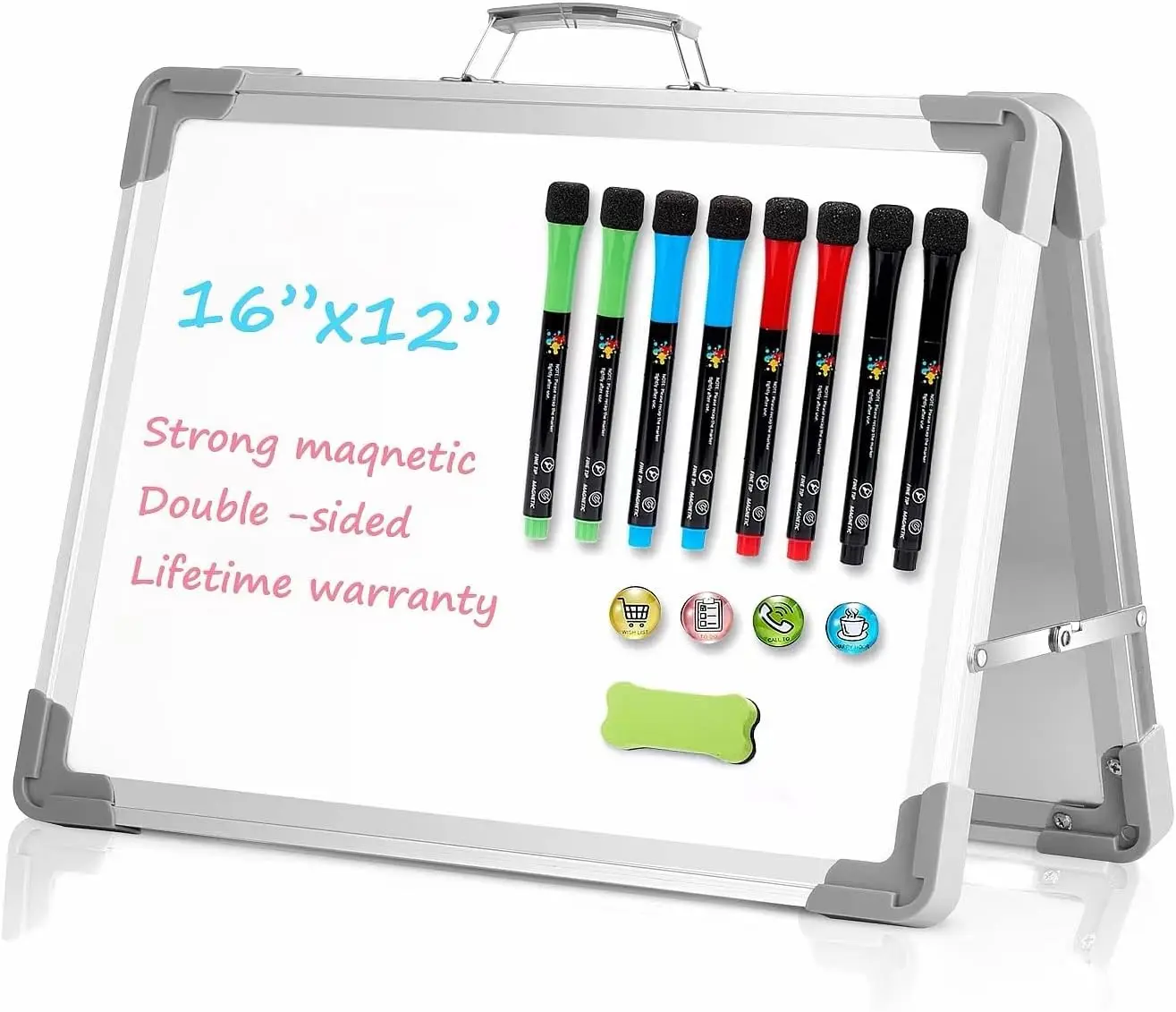 Small Dry Erase White Board- Magnetic Desktop Foldable Whiteboard Portable Mini Easel Double Sided on Table Top with Holder
