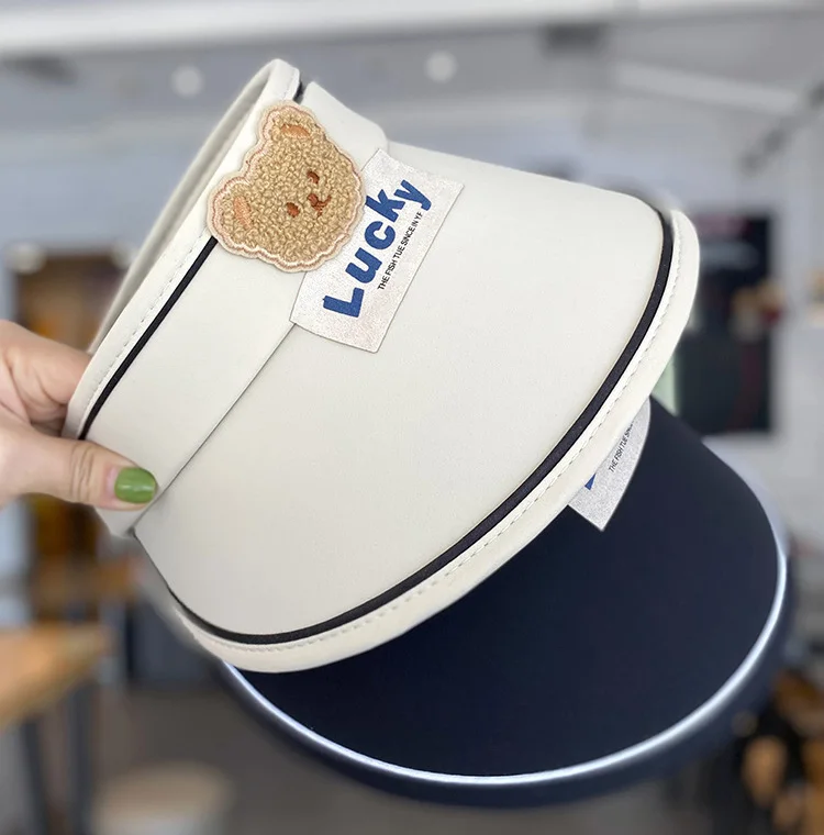 Children empty top cotton printed cute cap wide brim kids UV protection outdoor Sunvisor