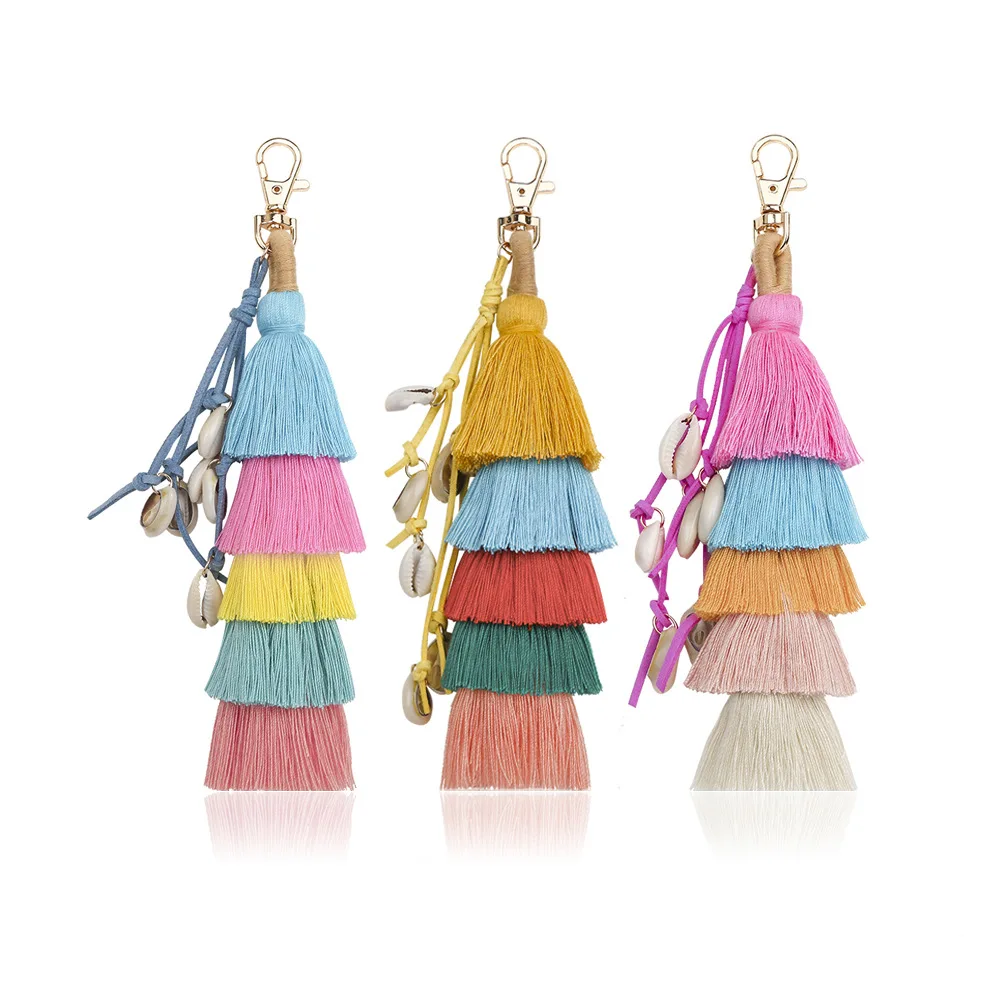 New Design Multi-layer shell fringed color keychain European American Fashion Wholesale Keychain