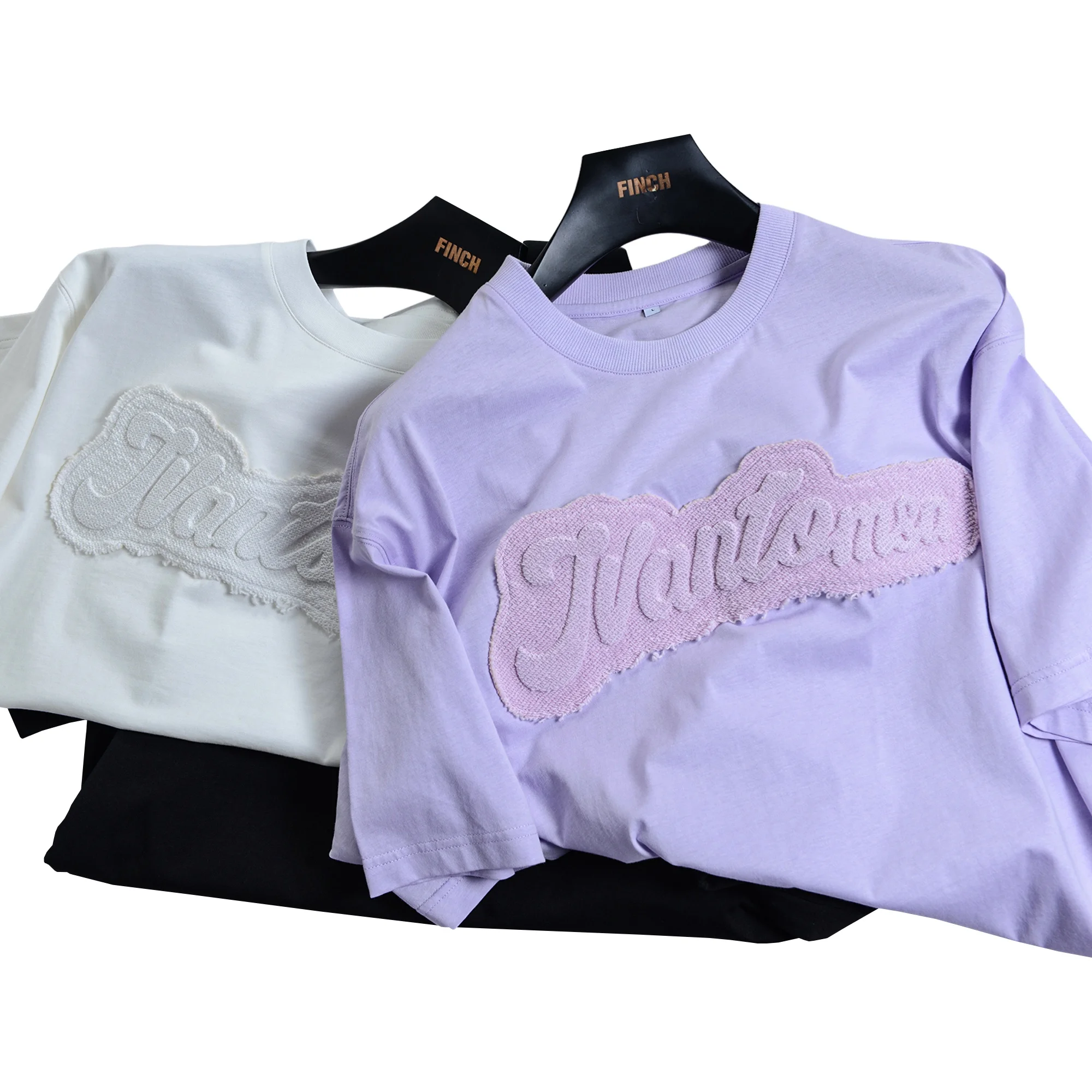 Finch Garment new 2023 products embossed tshirt custom logo women cotton t shirt men emboss patches t-shirts