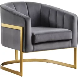 Velvet Royal Chair Accent Mid-Century Modern Single Lounge Chair with Metal Frame in Gold Finishing