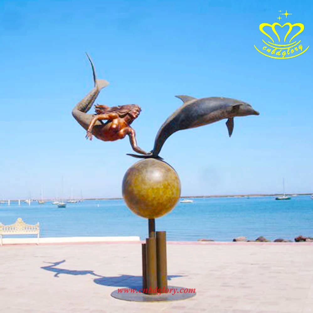 High Quality Street water feature Landscape decor Design Metal Crafts art sculpture sea snail Bronze Mermaid Statue