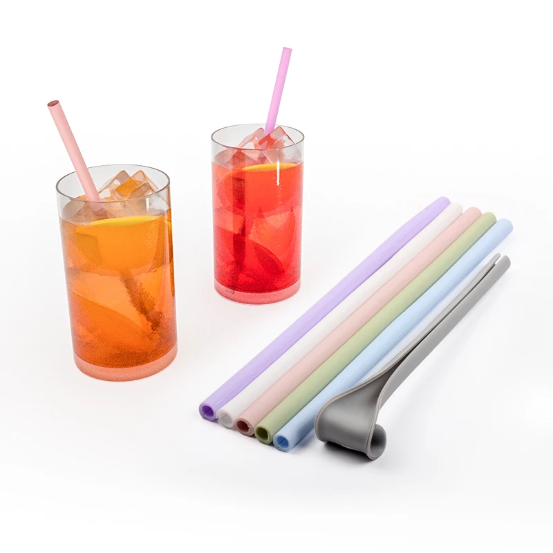 Food Grade Snap Folding  Custom Telescopic Reusable Silicone Zip Straw Drinkingeasy Clean With Case  For Kids