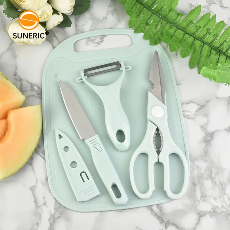 Plastic PP travel chopping board knife peeler scissors mini cutting board set of 4