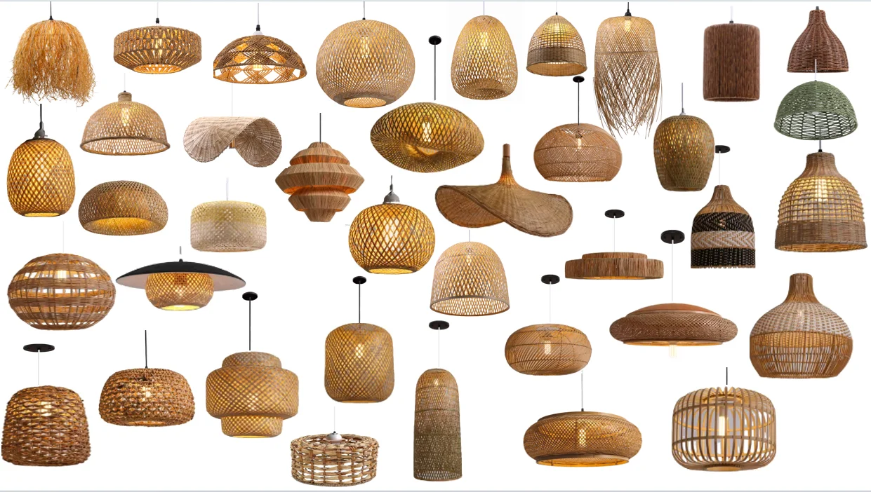 Fusen Handmade Rattan Chandelier Natural Bamboo Pendant Lighting Hotel Island Resort Restaurant Bar Home Decor Lamp Cover Usage