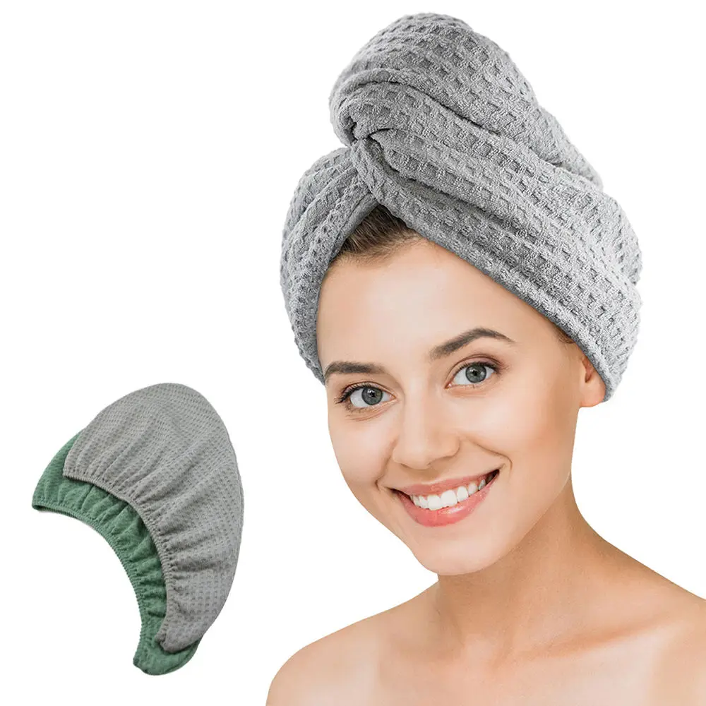 Wholesale Fashion Popular Designing Customized Microfiber Waffle Hair Turban Towel Hair Drying Cap