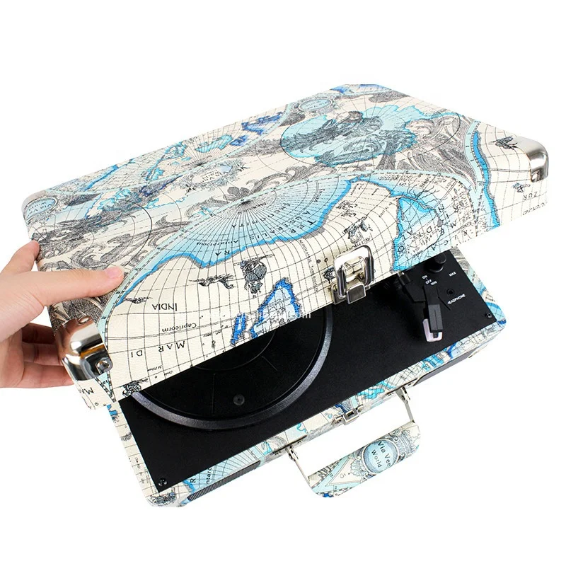 modern MAP outer design portable blue tooth USB functional gramophone record player speaker
