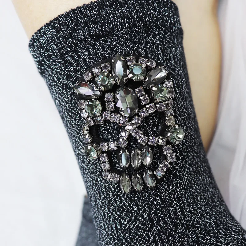 
Oem Black Skulls Diamond Silver Yarn Dark Gothic Sock For Girl 