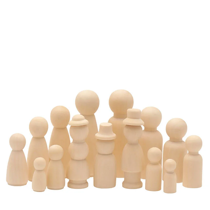 Wholesale 3.5-12 Cm Diy Painted Wooden Crafts Peg Dolls Unfinished Natural Wood Color for Pendant Decoration