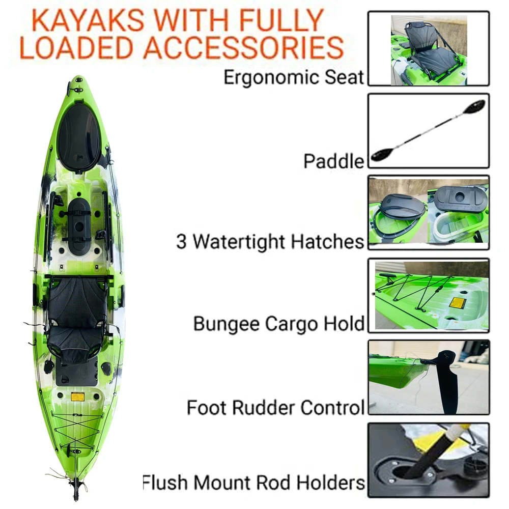 Single Fishing Kayak LDPE Plastic Canoe Fin Pedal Pro Angler Rowing Boat For 1 Adult