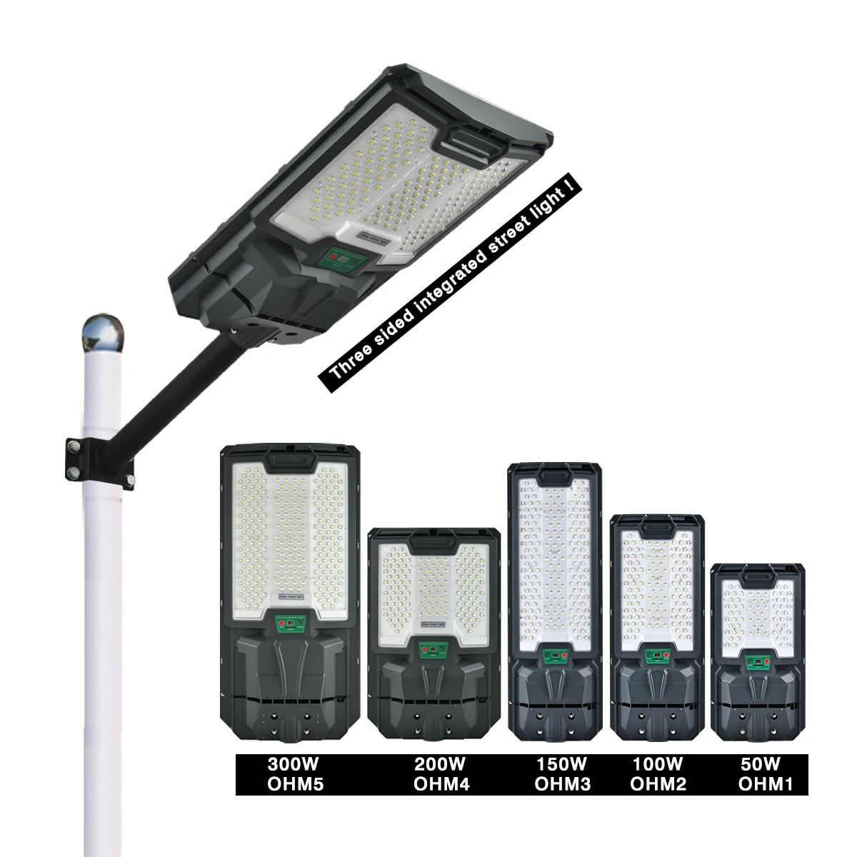 All in one solar street light 3 side IP66 300w high power LED solar street light