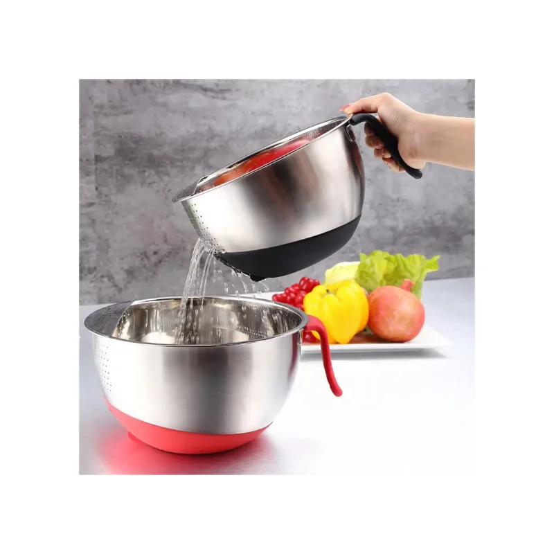 New Style Silicone Steel Bowl Salad Mixing Bowls With Handle Non-skid Stackable Metal Salad Bowl Set