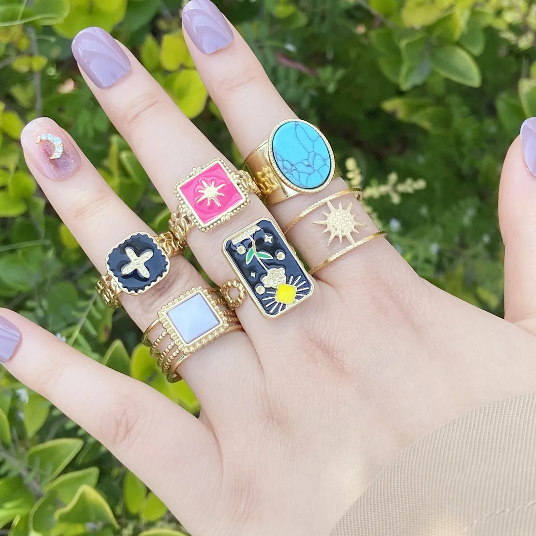 2023 Trendy Multicolor Enamel Cross Daisy Round Rings For Women Individuality Adjustable Opening Rings for Fashion Jewelry Gift