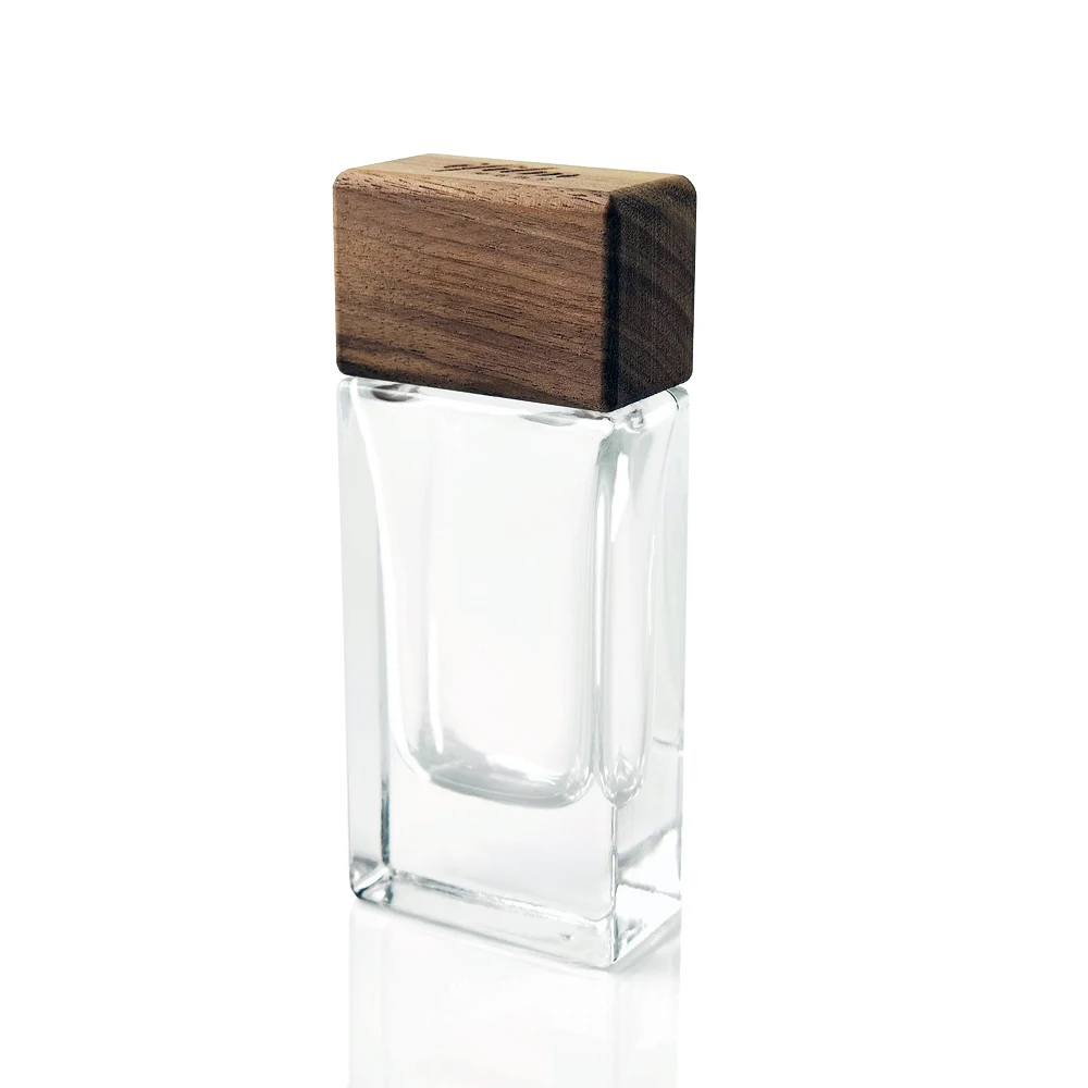 30ml~100ml fancy clear rectangle custom private label empty pump spray scent fragrance perfume cologne bottle with wooden lid