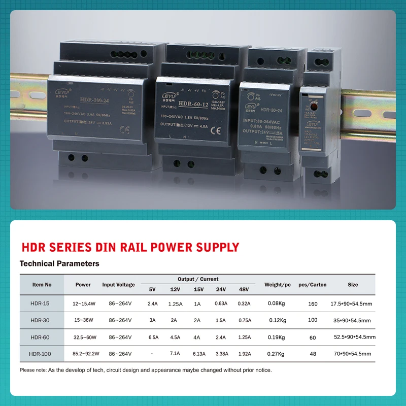 LEYU NDR EDR HDR MDR Power Supply 12V 24V 48V 75W 120W 240W 480W Din Rail Switching Power Supply For Industrial Control System