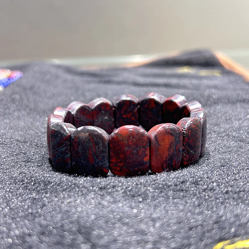 Blood Stone Large Square Bead Elastic Bangle Bracelets