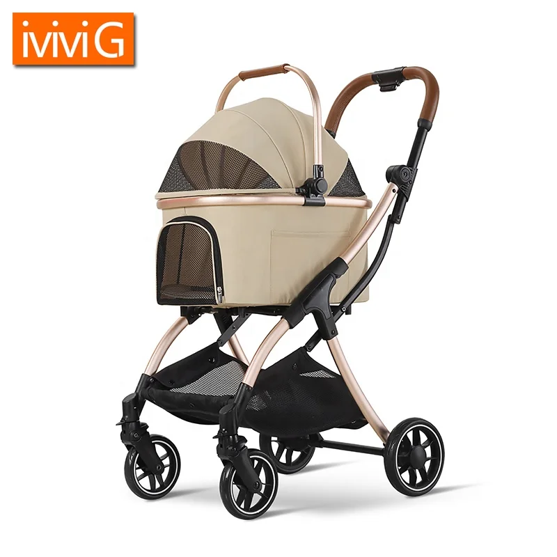 Factory Luxury Aviation Aluminum Frame Folding Pet Stroller With Shock Absorption System Outdoor Travel Dog Cat Trolley 268