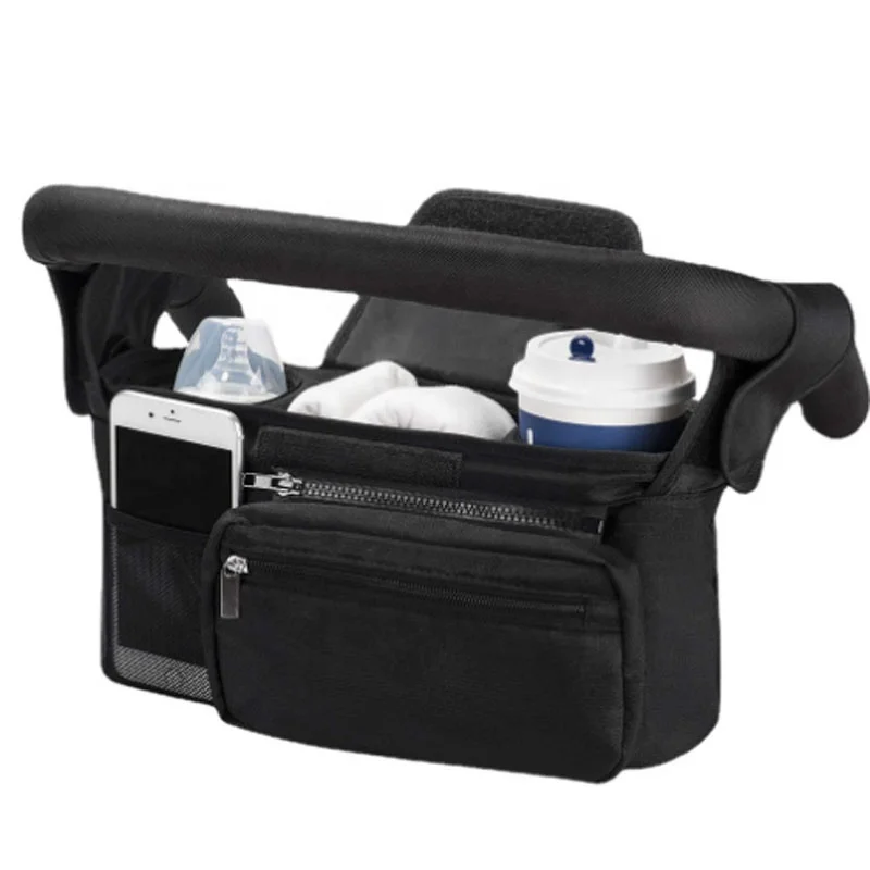 Universal Stroller Organizer with Insulated Cup Holder Detachable Phone Bag & Shoulder Strap