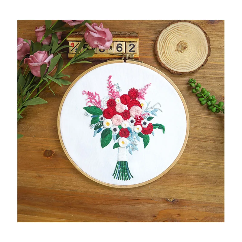 Xiurun  HOT Selling Handmade Embroidery Set Needlework Sewing Craft Purple Daisyflower DIY Embroidery Kits